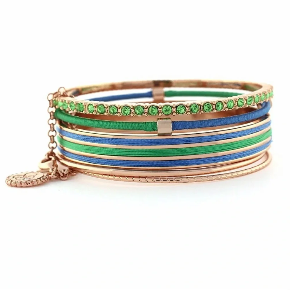 JESSICA SIMPSON GRAY & BLACK Gold Colorwheel Wrapped Cord Stacked Bracelet - NWT